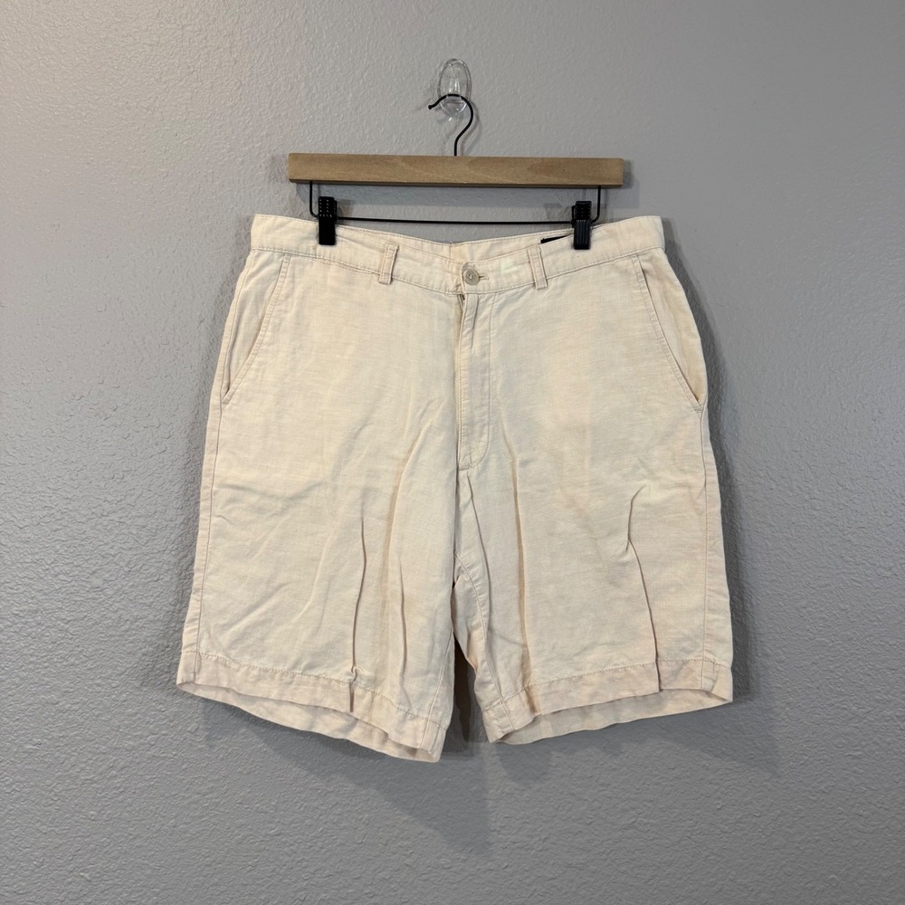Claiborne Men's Size 34 Light Beige Linen Cotton Blend Flat Front Shorts